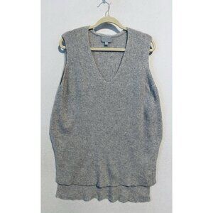 Pure Collection Sweater Vest Womens Large Gray Ribbed Cashmere Hi Low Hem V Neck